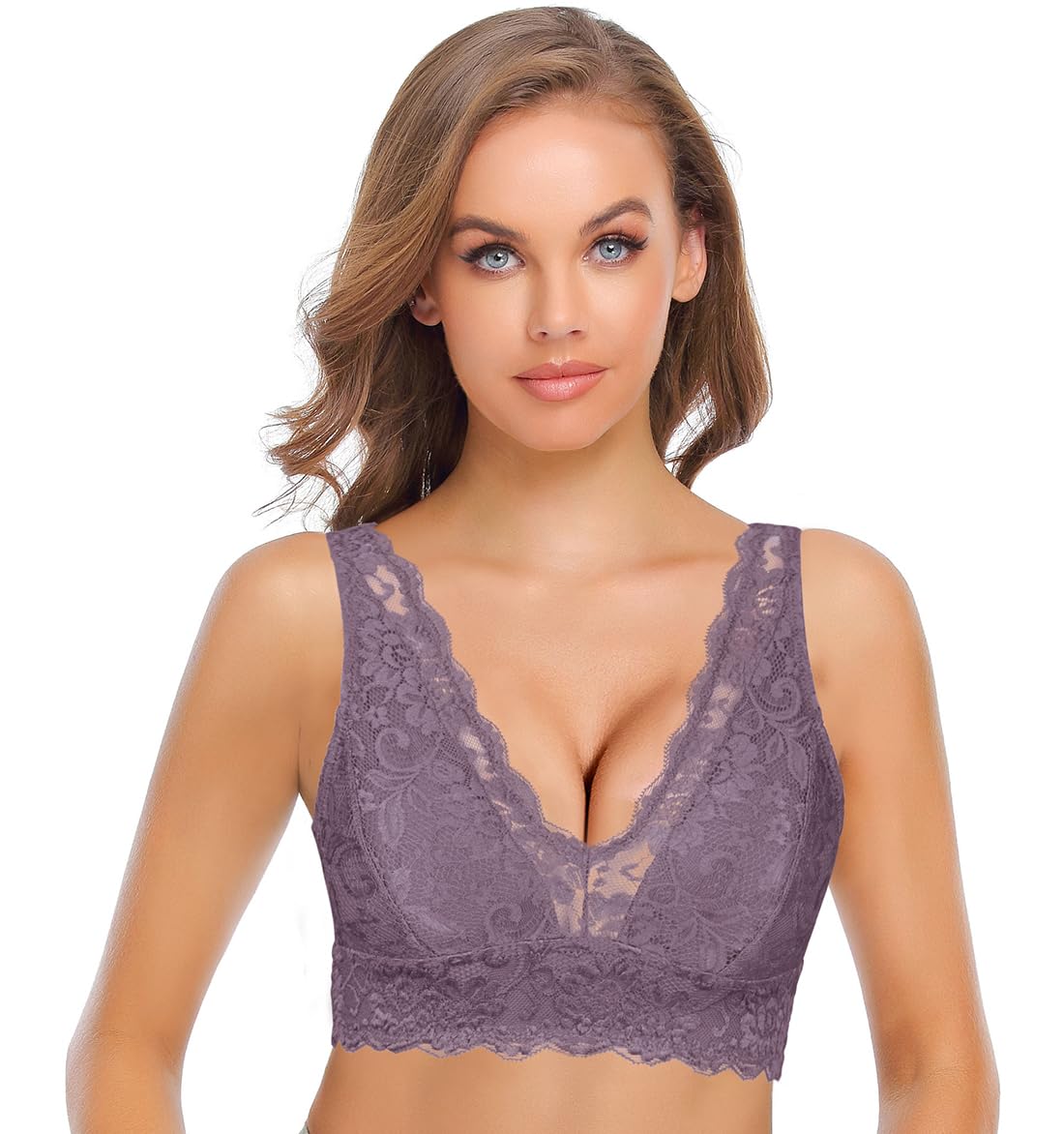 SHEKINI Elegant Women's Bralette Lace Floral Wirefree Bra with Removable Padded 