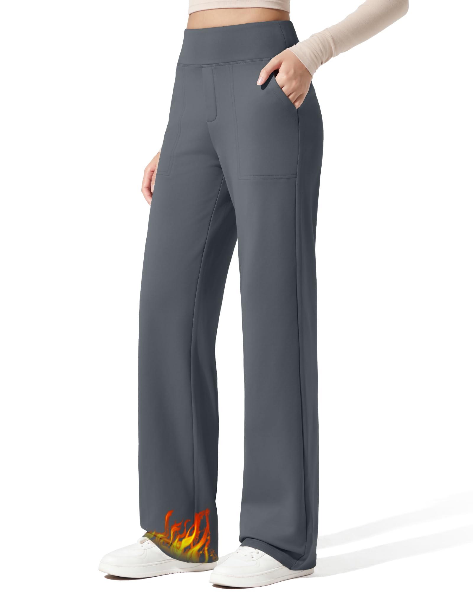G4Free EverGoing Fleece Lined Wide Leg Pants for Women Dressy Work Casual