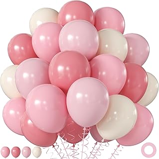 Pink and White Balloons for Baby Shower Bridal Shower Birthday Decorations | 60Pcs 12Inch Dusty Pink Pastel Light Pink Sand White Balloons, Wedding Annivesary Engagement Decorations