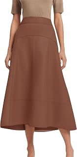 Jild A-Line Leather Skirts for Women - Casual High Waist Midi Length Skirt