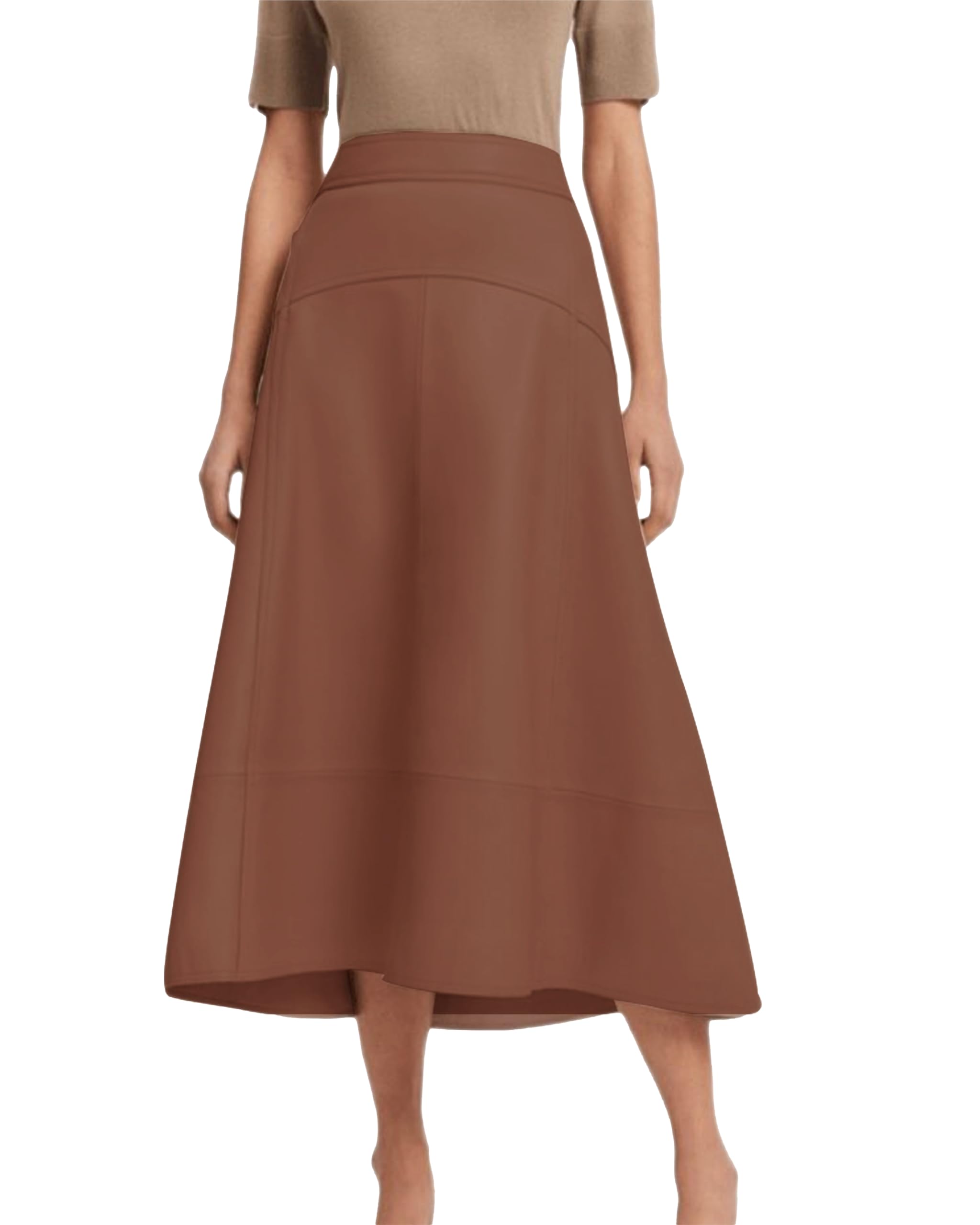 Jild A-Line Leather Skirts for Women - Casual High Waist Midi Length Skirt
