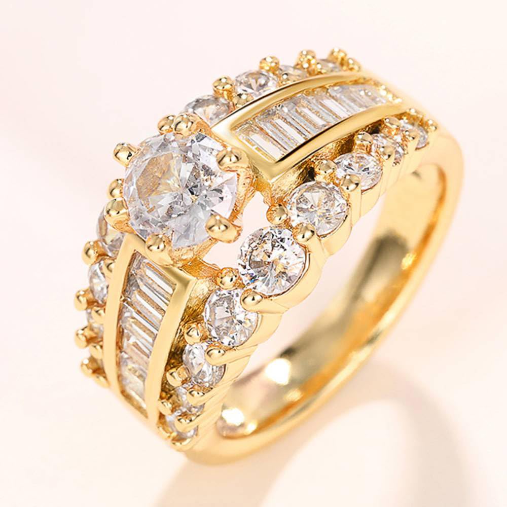Luxury Women Gold Color Fashion Cubic Zirconia Wedding Rings Engagement Accessor