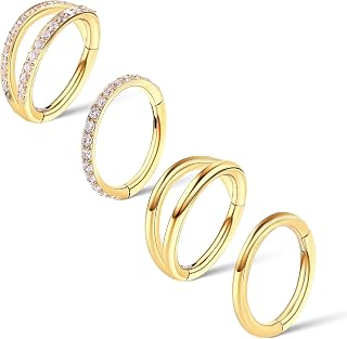 Lusofie 4Pcs Nose Hoop Surgical Steel Helix Conch Hoop Earring Hinged Clicker Nose Ring 18G Septum Ring Cartilage Lip Earring Hoops Piercing Jewelry for Women(8mm,10mm)