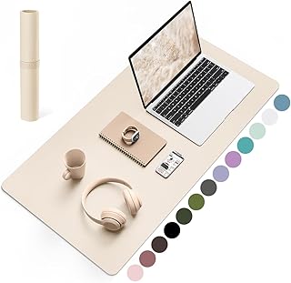 YSAGi Desk Mat, Premium PU Leather Mouse Mat, Beige, 80 x 40 cm | Non-slip desk mat, table mat, multifunctional mouse pad, desk organiser for office and home office