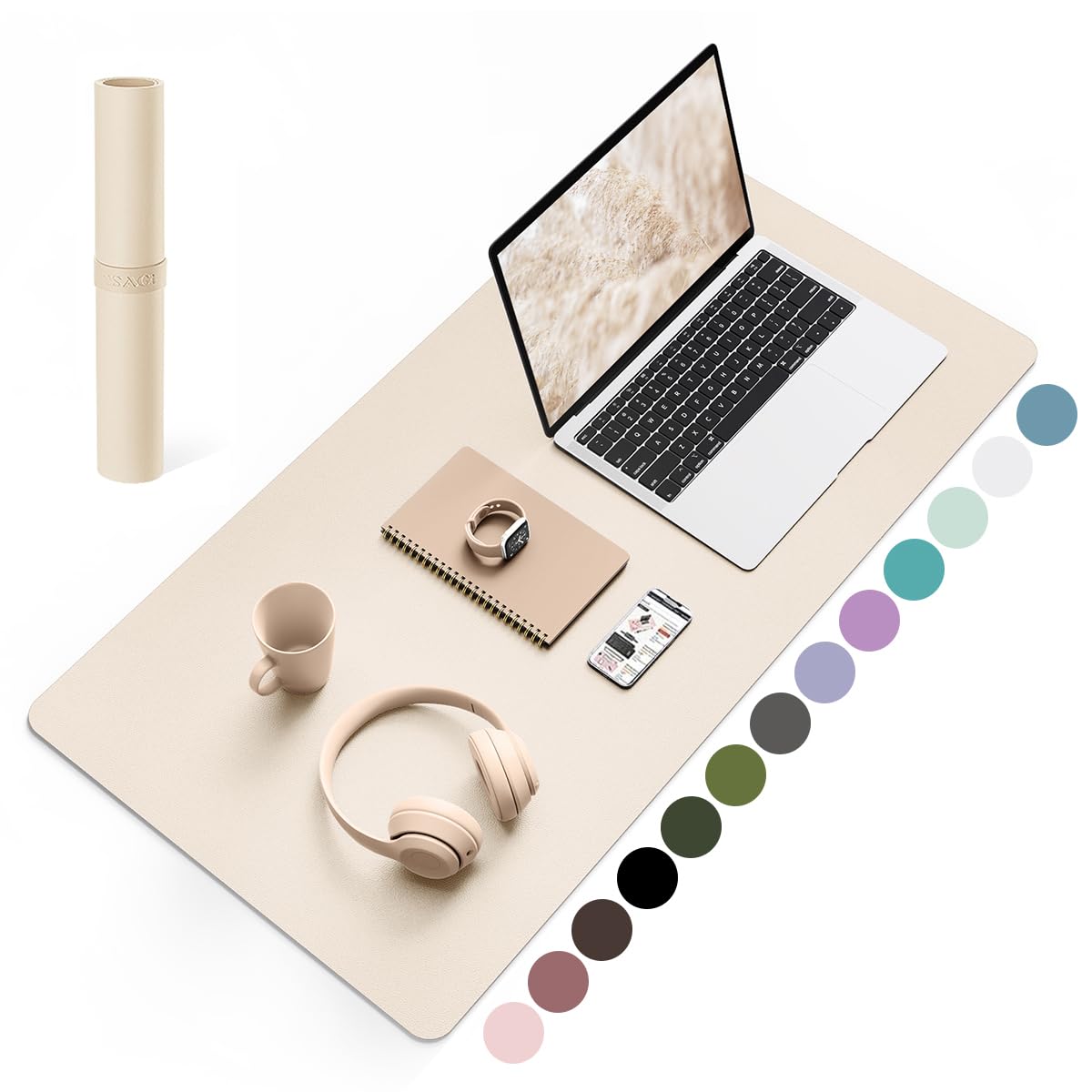 YSAGi Desk Mat, Premium PU Leather Mouse Mat, Beige, 80 x 40 cm | Non-slip desk 