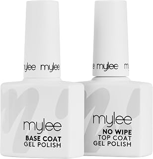 Mylee Nail Gel Polish No-Wipe Top & Base 2x10ml | UV/LED Soak-Off Nail Art Manicure Pedicure for Salon & Home Use - Lasts up to 2 Weeks, Durable & Safe, Easy to Apply