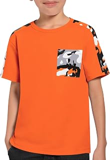 Haloumoning Camisas de manga corta para niños, camisetas de verano con bloques de color, camisetas casuales con bolsillo, 5-14 años