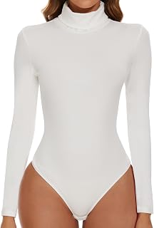 SHAPERIN Women's Turtleneck Bodysuit, Long-Sleeved Leotard, Turtle Neck