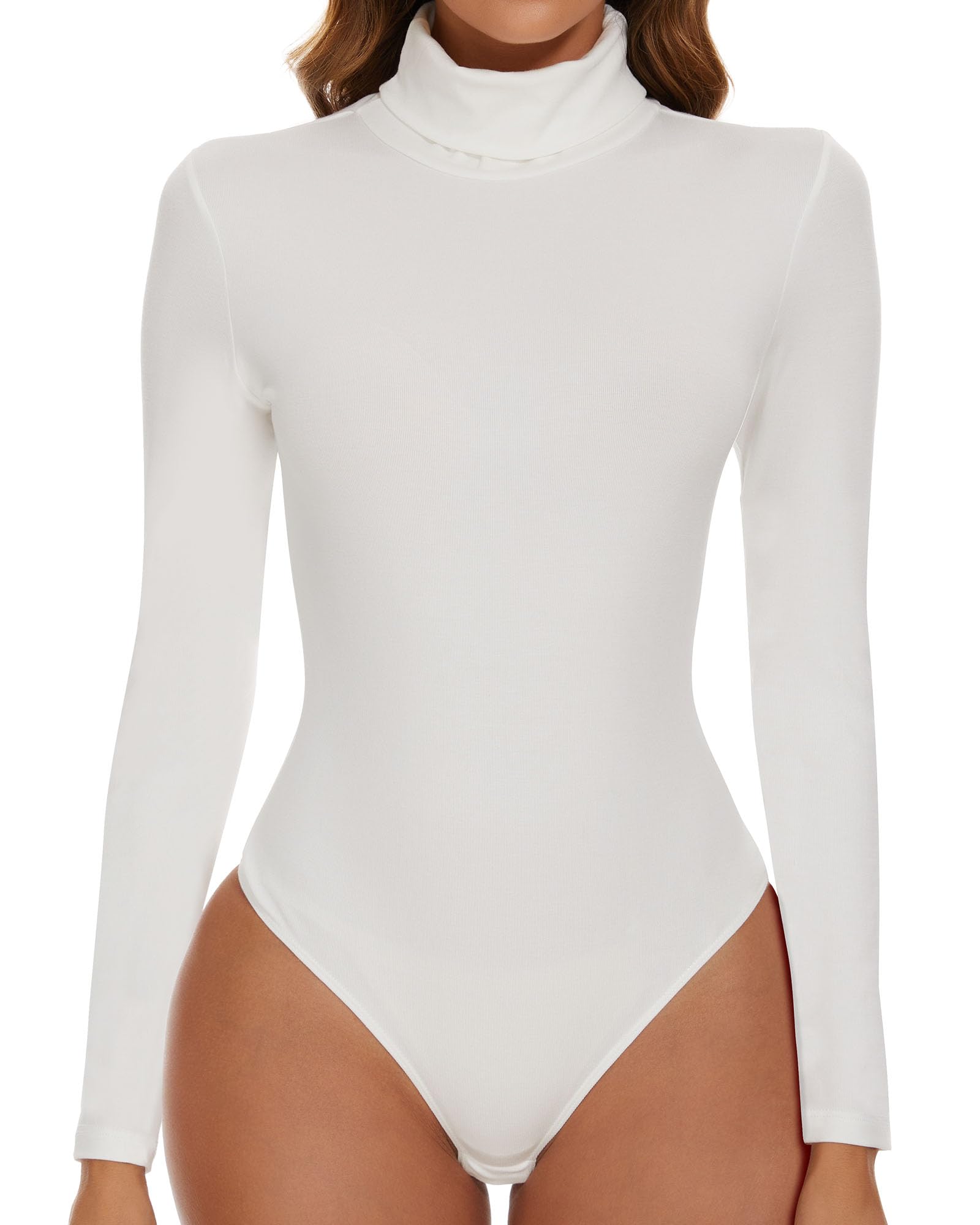 SHAPERIN Women's Turtleneck Bodysuit, Long-Sleeved Leotard, Turtle Neck