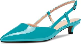 NobleOnly Women's Kitten Low Needle Heel Closed Toe Pointed Toe Pumps Ankle Strap Slingback Office Sandals Clear Dress Cute Shoes