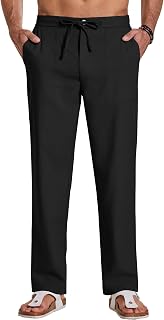 COOFANDY Mens Casual Cotton Linen Pants Lightweight Beach Dress Pant