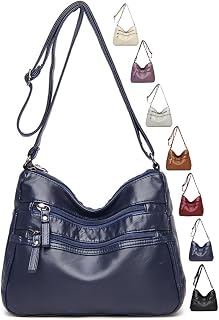 Crossbody Bag for Women - Soft Leather Multi-Pocket Handbag with Adjustable Shoulder Strap