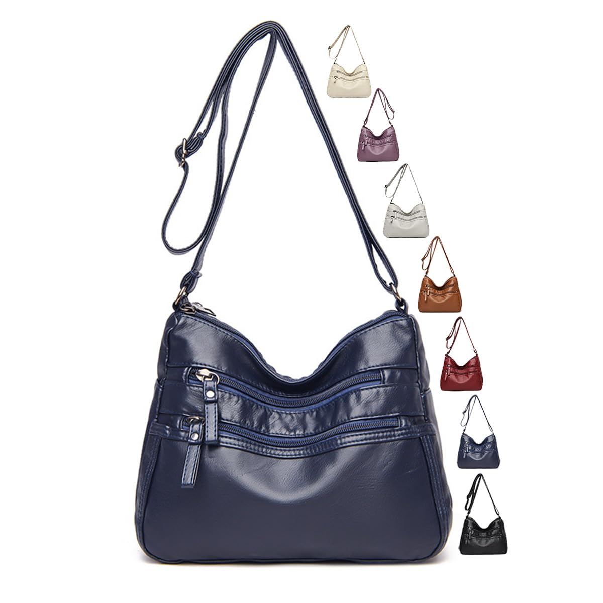 Crossbody Bag for Women - Soft Leather Multi-Pocket Handbag with Adjustable Shou