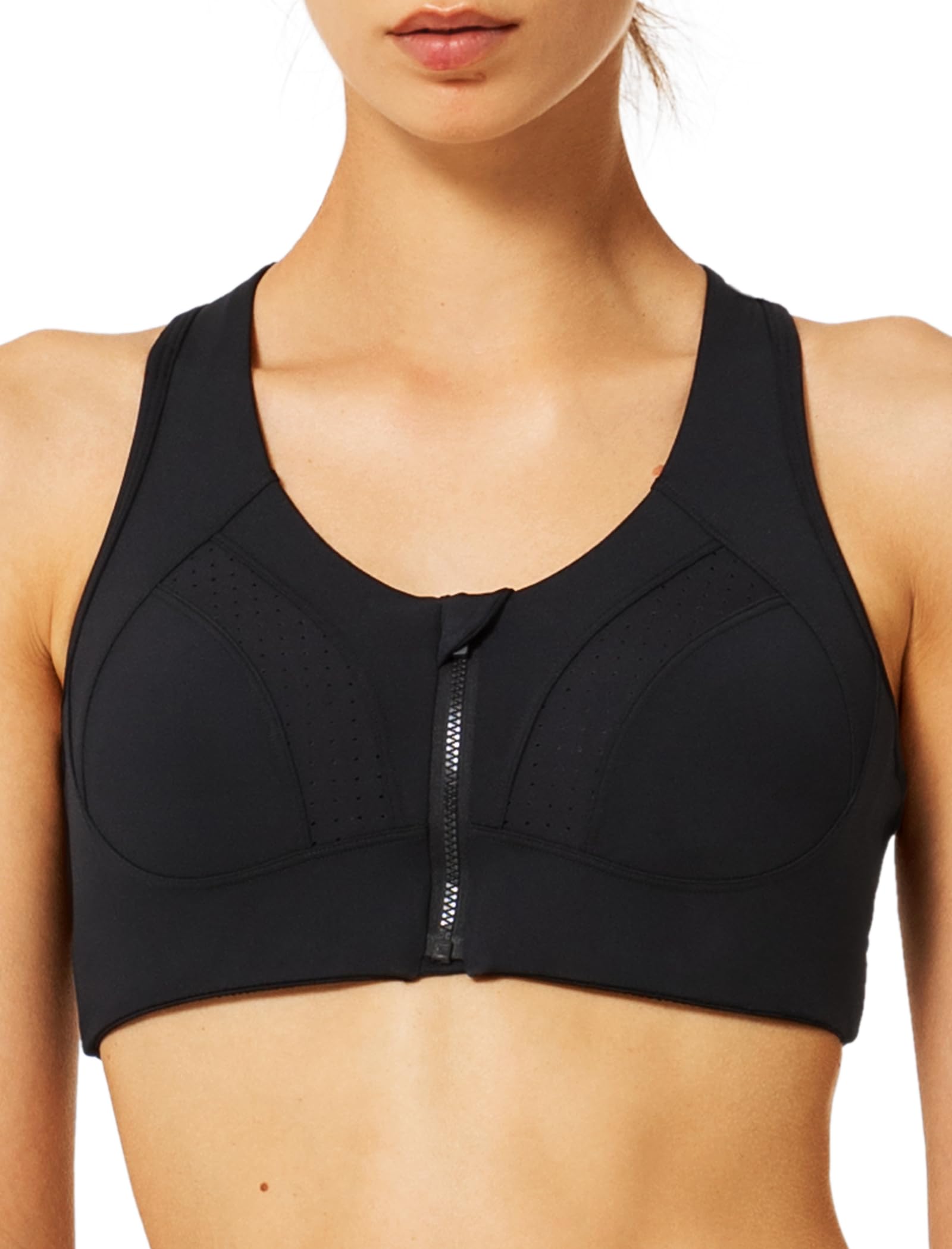 Yvette High Impact Sports Bras for Women Zipper Front Big Breasts