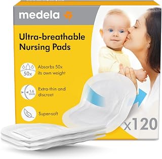 Medela Ultra-Breathable Nursing Pads, Highly Absorbent, Super Soft, Discreet Design for Comfortable Wear, Pack of 120