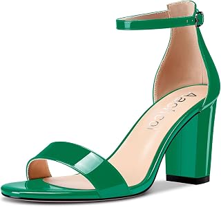 Aachcol Women's Open Toe Sandals Ankle Strap Chunky Block Mid Heel Heel Party Shoes 8.5 cm