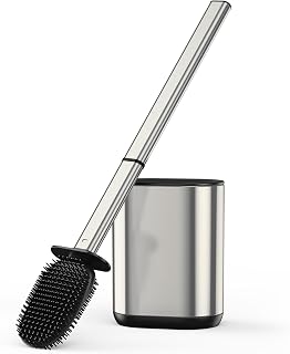Cosicosy Silicone Toilet Brush and Holder, Stainless Steel Handle, Silver
