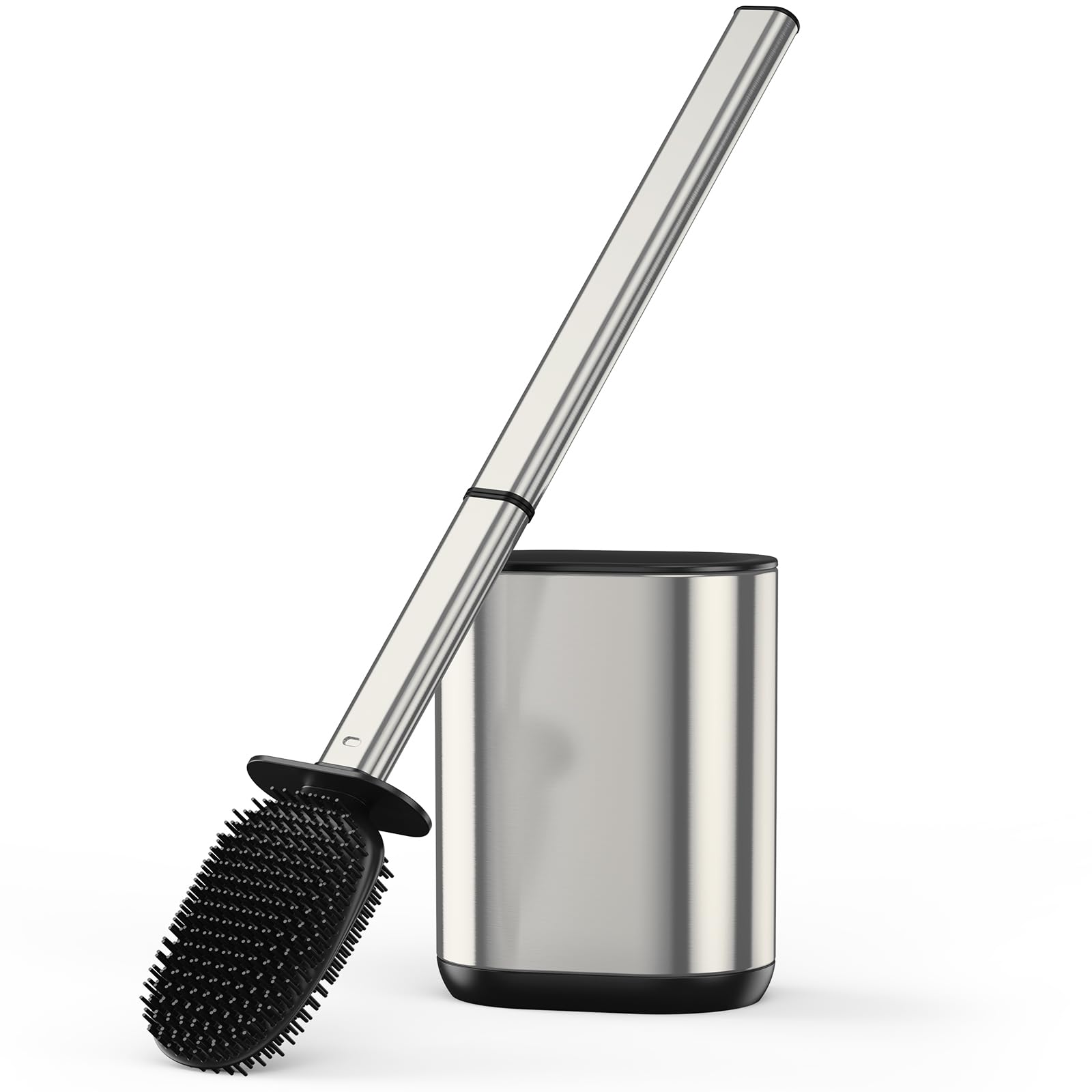 Cosicosy Silicone Toilet Brush and Holder, Stainless Steel Handle, Silver