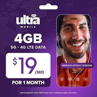 Ultra Mobile 4GB Prepaid SIM Kit, 1-Month Plan on the T-Mobile 5G Network | Unlimited calling to 90+ international destinations, U.S. talk, global text, hotspot, Wi-Fi Calling, keep your phone & number