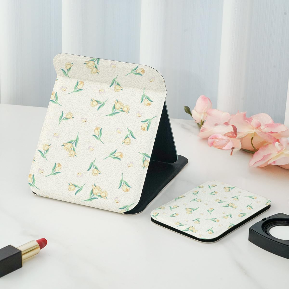 1PCS Large Folding Portable Makeup Mirror, Double-Sided Print Desktop Vanity Mir