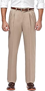 Haggar Men's Classic Fit Premium No Iron Khaki Pleated Pant