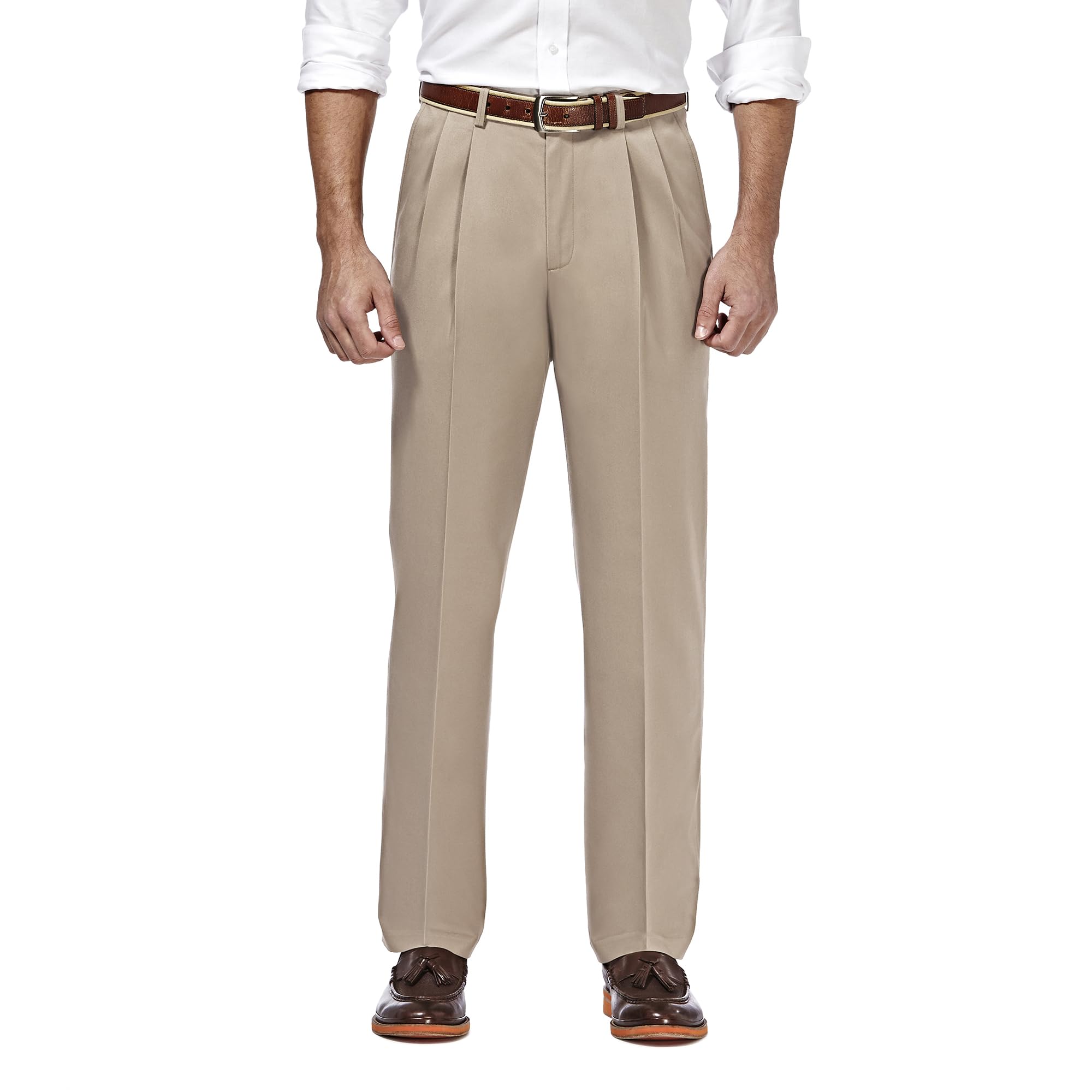 Haggar Men's Classic Fit Premium No Iron Khaki Pleated Pant