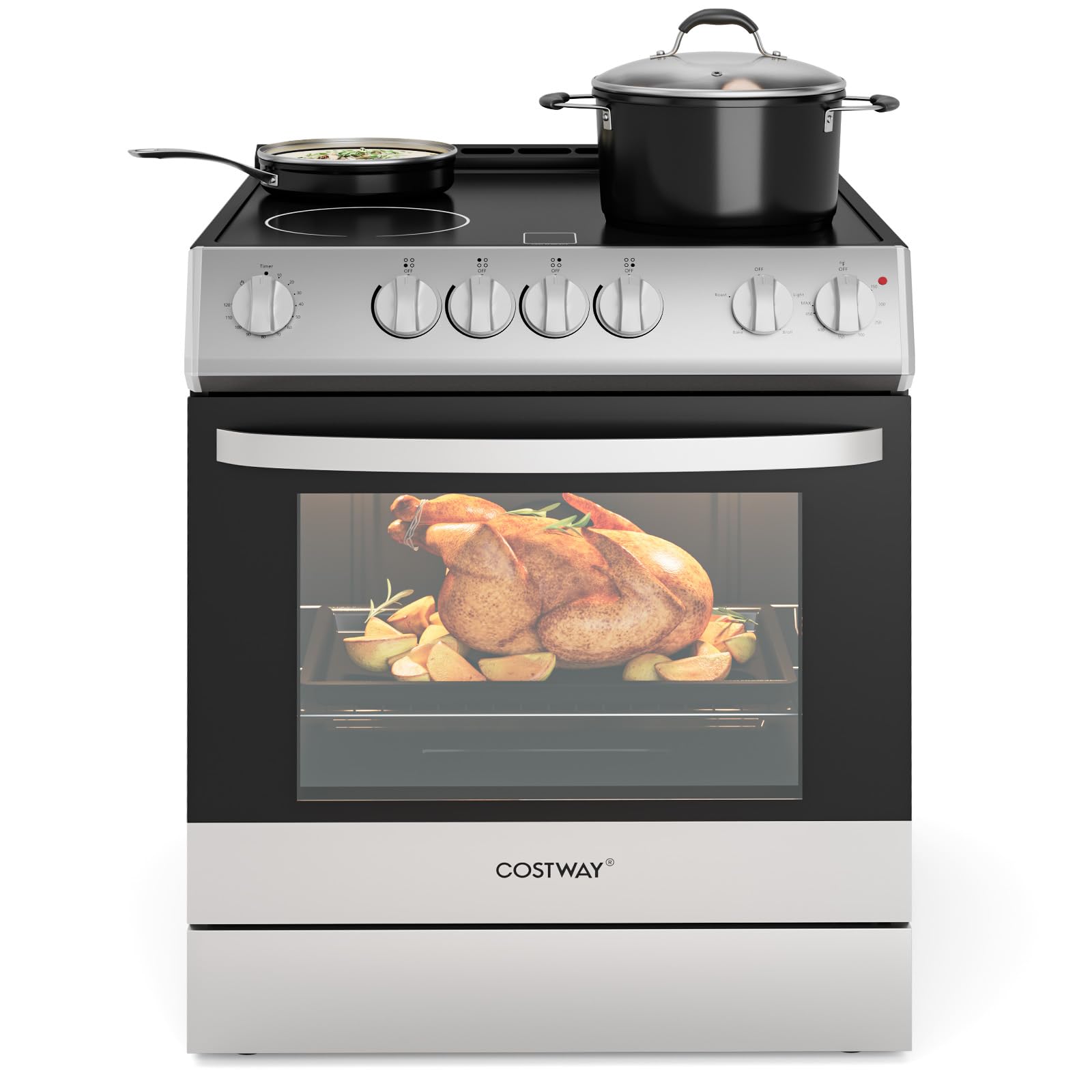 COSTWAY Electric Range, 30 Inch Freestanding & Slide-in Kitchen Stove | 4 Burner