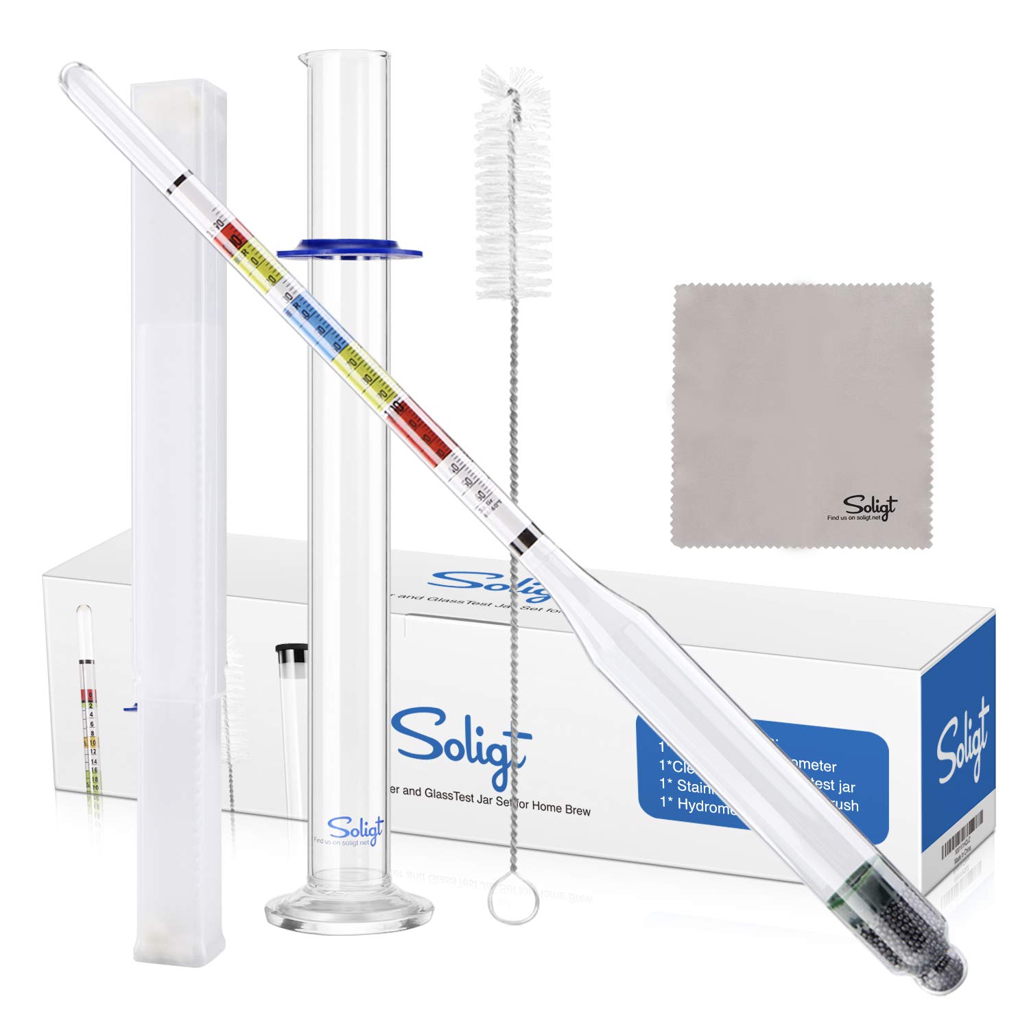 SOLIGT Triple Scale Hydrometer and Glass Test Jar for Wine, Beer, Mead & Cider -