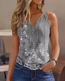 Women V Neck Floral Print Sleeveless Basic Casual Tank Top Breathable Comfortable Summer Beach Wear Versatile
