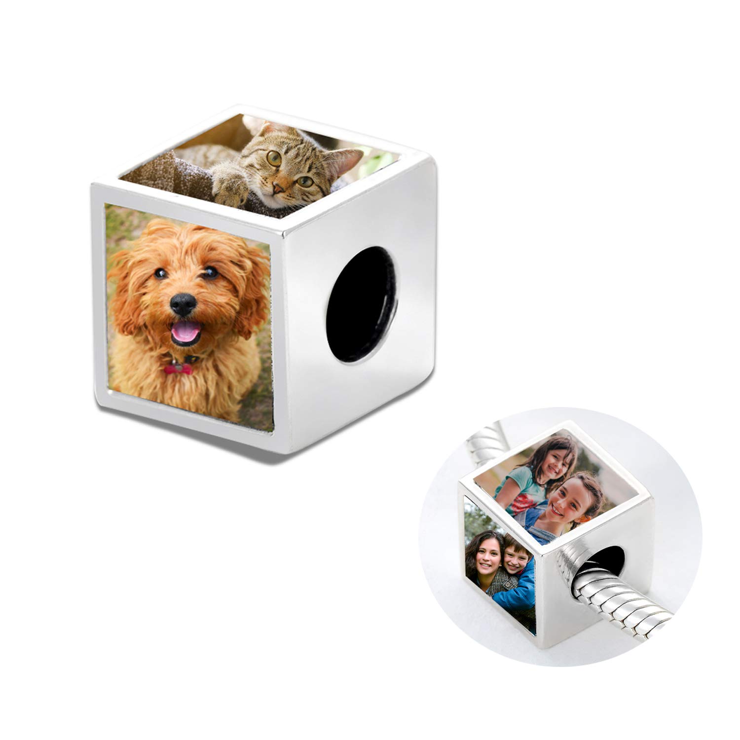 Personalised 2/3/4 Photos Charm - 925 Sterling Silver Customised Bead Holds 2/3/