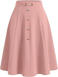 Allegra K A-Line Midi Pleated Skirt for Women's Vintage Work High Waist Flare Business Skirts