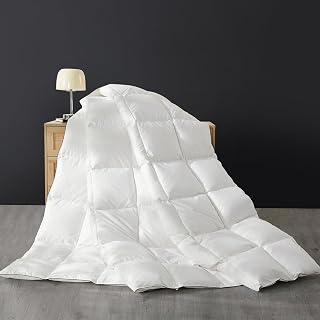 SAPHREAS Goose Down & Feathers Duvet Single Size, All Season Duvet Insert Single, Luxury Lightweight Bedding Quilts with 8 Corner Loops, White 135x200cm