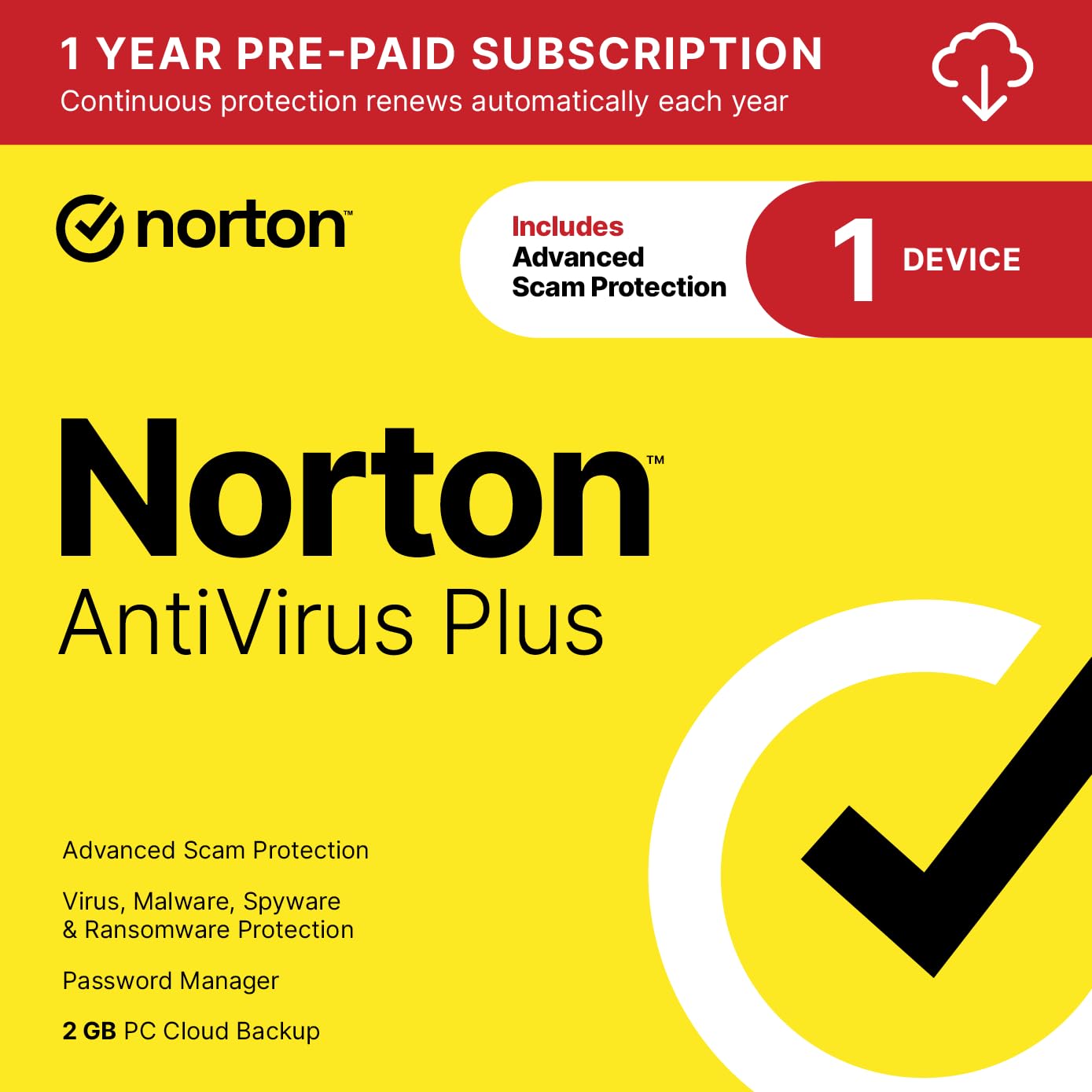 Norton AntiVirus Plus 2027, 1 Device, Auto-Renews [Download] | Includes Scam Pro