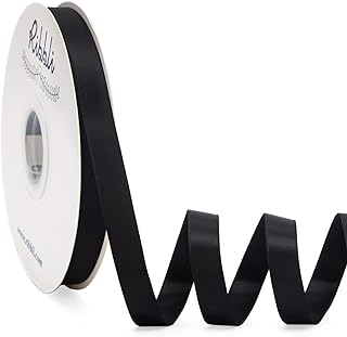 Ribbli Black Satin Ribbon Double Faced Satin 1/2 inch x Continuous 50 Yards-Black Ribbon for Gift Wrapping Crafts Wedding Decoration Bows Bouquet Floral Arrangement