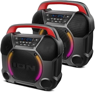 ION Audio Pathfinder Go Wireless Bluetooth Beach Speaker IPX5 Water-Resistant for Pool Party Music Events, Indoor and Outdoor Parties - 2 Pack Bundle (Renewed)