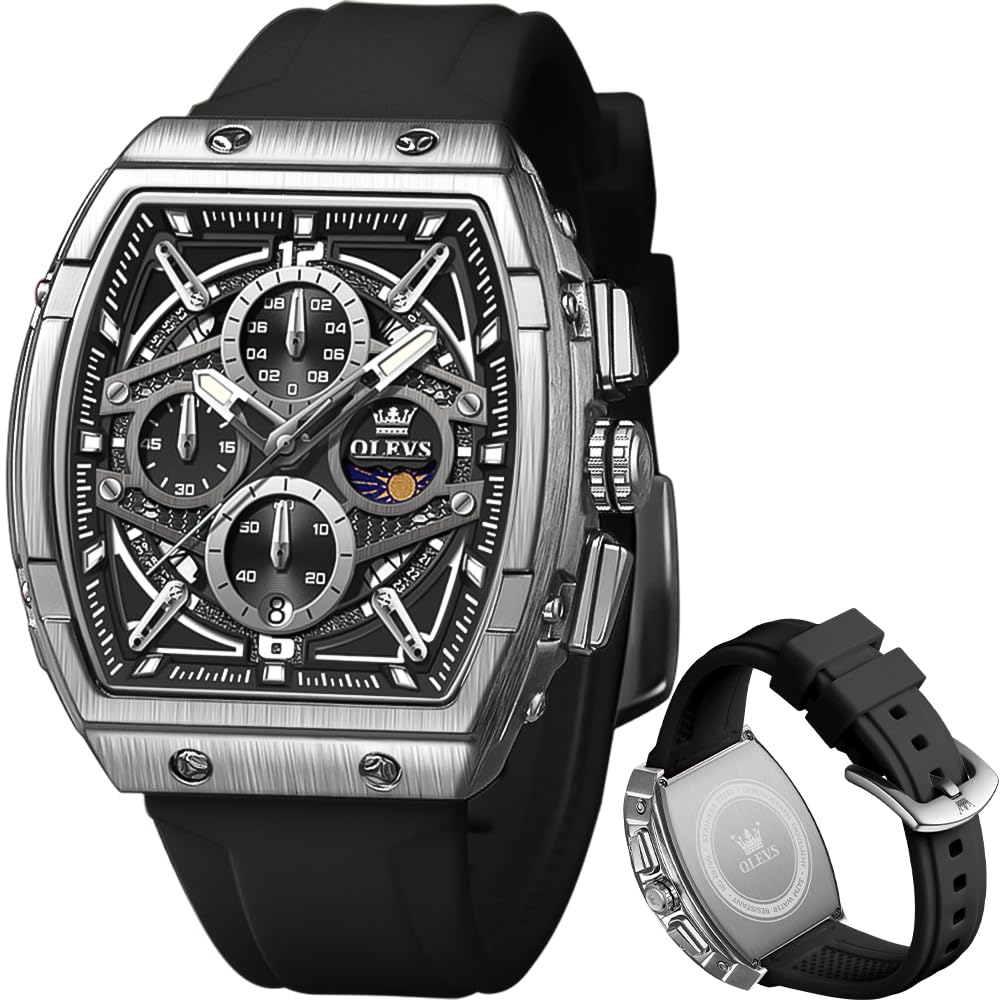 OLEVS Men Watches Business Dress Chronograph Big Square Analog Male Watch Silico