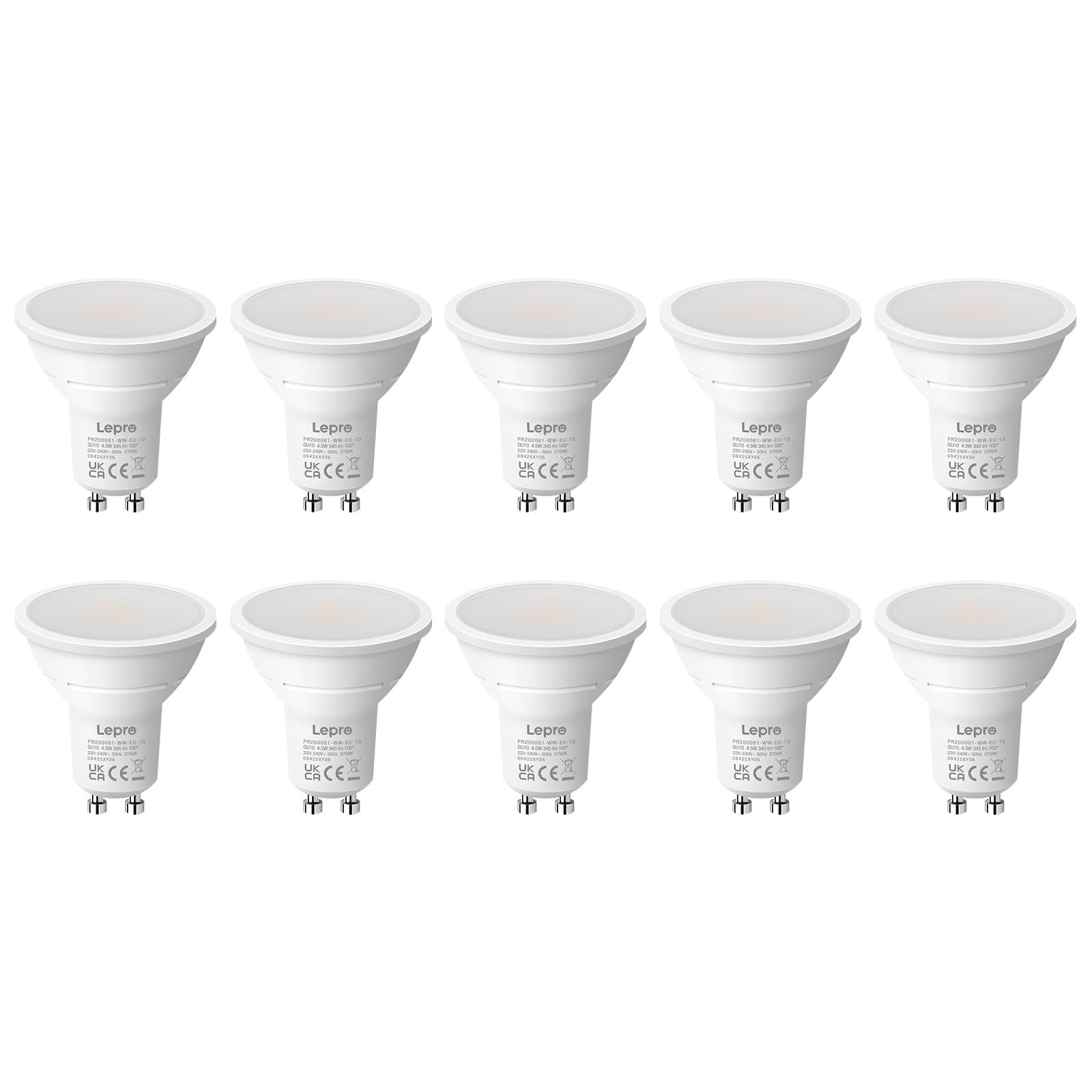 Lepro GU10 LED Bulbs, Warm White 2700K, 4.5W, 50W Equivalent, Pack of 10 | 345lm