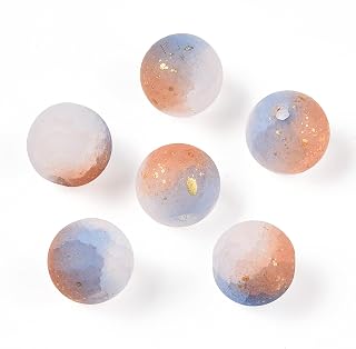 50pcs 8mm Frosted Crackle Glass Beads with Glitter Powder, Two-Tone Round Spacer Beads Loose Beads for Jewellery Making Earrings Bracelet Necklace DIY Blue
