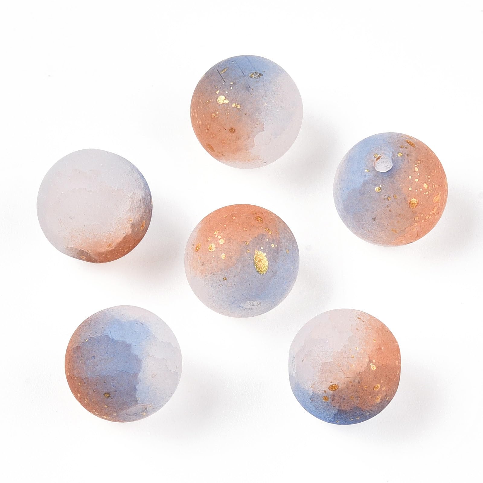 50pcs 8mm Frosted Crackle Glass Beads with Glitter Powder, Two-Tone Round Spacer