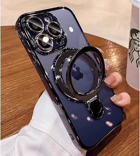iPhone 15 Pro Magnetic Case with Stand and Ring Compatible with MagSafe Built-in Camera Lens Protector Shockproof Case for iPhone 15 Pro 6.1 Inch, Blue