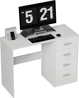 HOMCOM Computer Desk with Drawers Dressing Table High Gloss White
