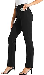 Pantalones de vestir de yoga para mujer, 29 pulgadas/31 pulgadas, pierna recta, elásticos, para oficina, casual, yoga, trabajo, pantalones pequeños, regulares, con 4 bolsillos, Negro, X-Large
