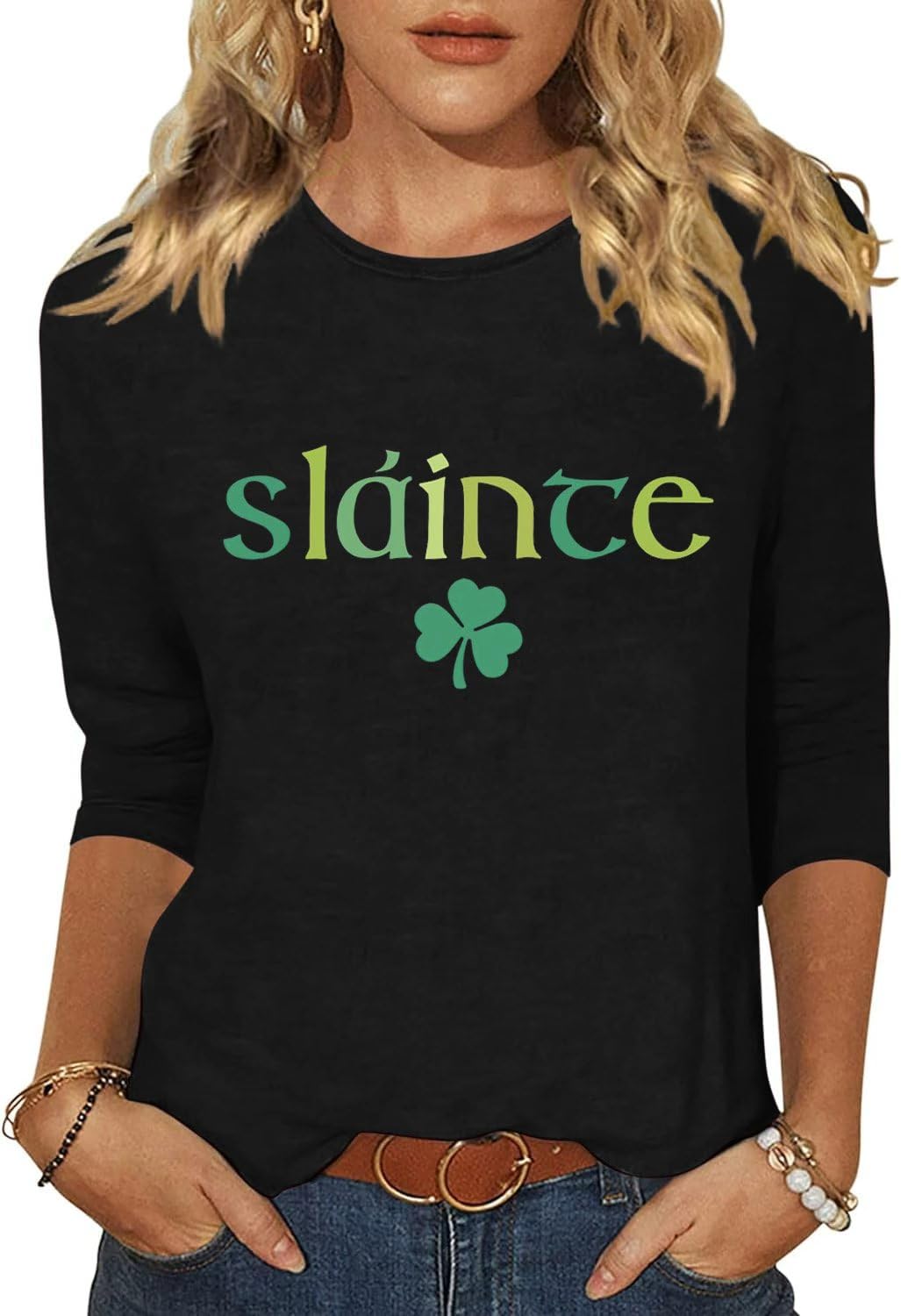 Vircreate Womens 3/4 Sleeve Crew Neck T-Shirts Valentina's Day Spring Shirts Lov