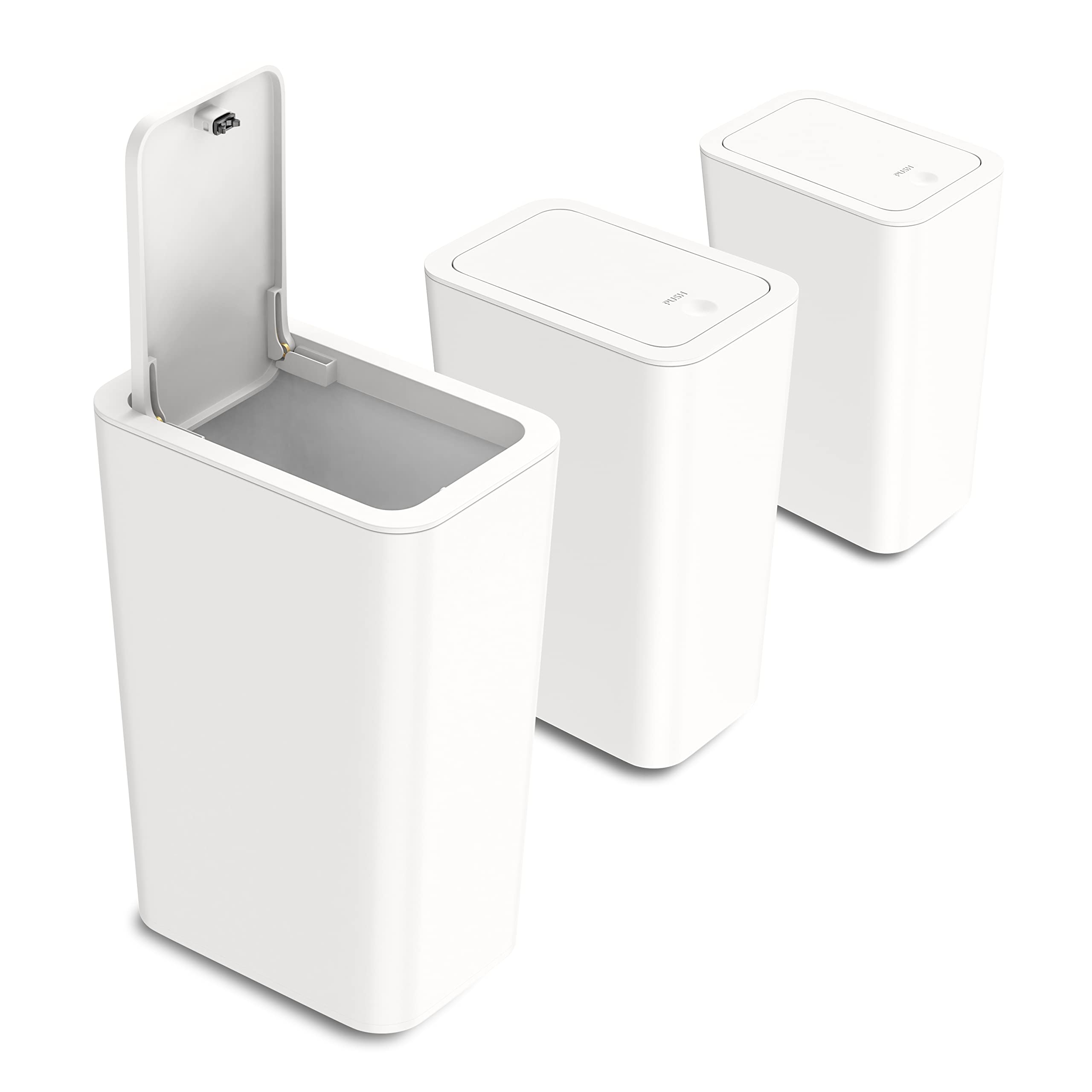 N. NETDOT 3 Pack 10L / 2.6 Gallon Small Trash Can with Lid, Bathroom Garbage Can
