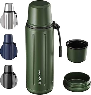 magcheer Vacuum Flask 1L for Hot Drink | 48h Cold & 24h Hot | Tea Coffee Thermo Flask with Cup | Storage Base and Filter | Portable Bottle for Travel Hiking Outdoor(Green)