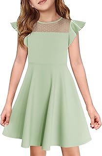 Haloumoning Girls Ruffle Dress Party Dress Mesh A-Line Wedding Birthday Kids Dress with Pocket