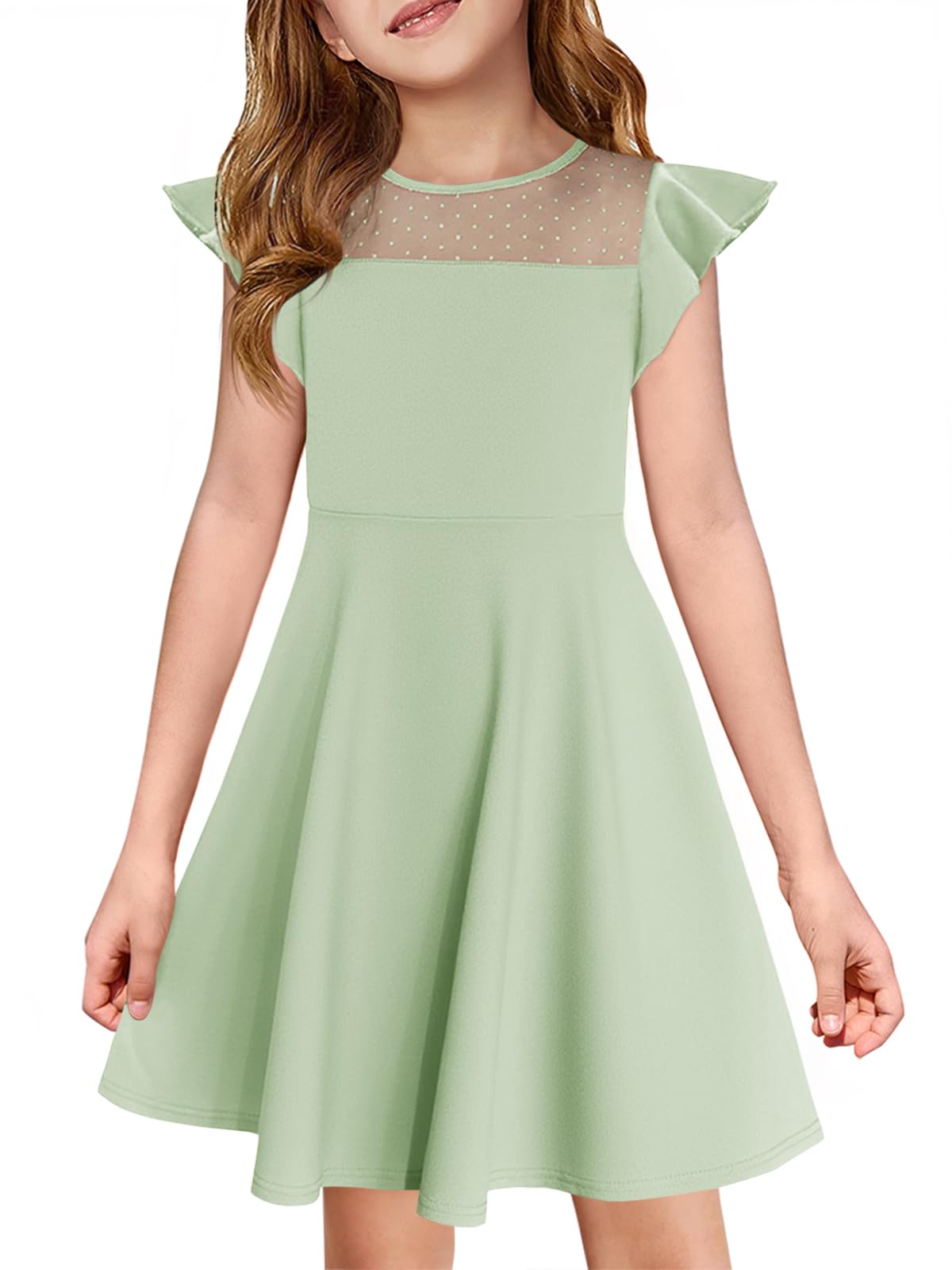 Haloumoning Girls Ruffle Dress Party Dress Mesh A-Line Wedding Birthday Kids Dre