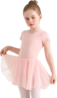 Girl's Ballet Dress Short Sleeve Cotton Classic Ballet Gymnastics Costume Leotard with Skirt 2-11 Years