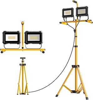 23000 Lumen LED Work Light with Stand, 200W 2 Head Portable Work Lights on Stand, with Adjustable and Foldable Tripod Stand, Waterproof Work Light with Switch for Construction Job Site Workshop