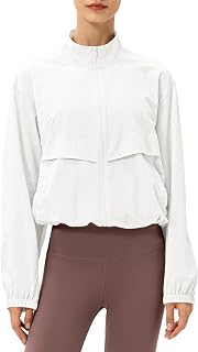 Gacaky Womens Athletic Workout Jackets Running Full Zip UPF 50+ Sun Protection Stand Collar Gym Shirts